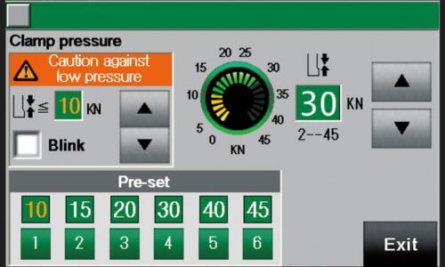 clamp pressure setting on touchscreen panel of sc series